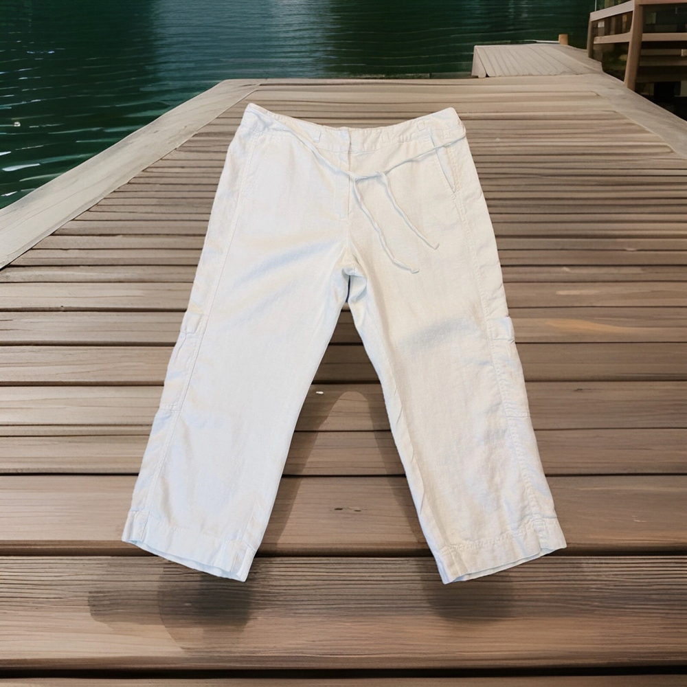 NWT Charter Club 100% Linen Pants Size:14 Capri Length White Side Pockets Lined